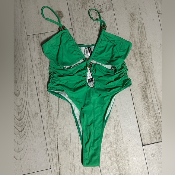 Vibrant Green Cutout Swimsuit - Picture 3 of 4